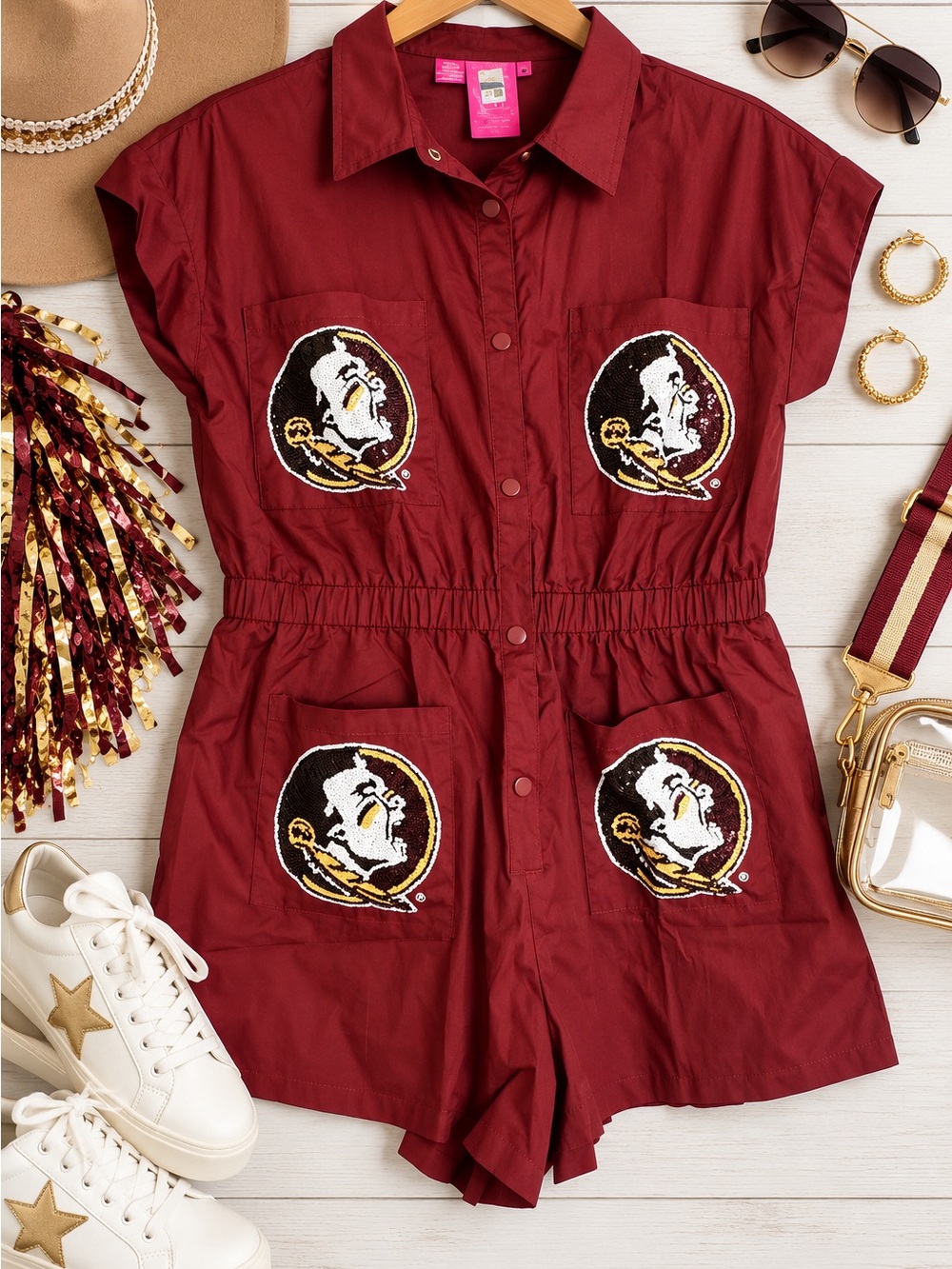 QUEEN OF SPARKLES Garnet Short-Sleeve Logo Romper